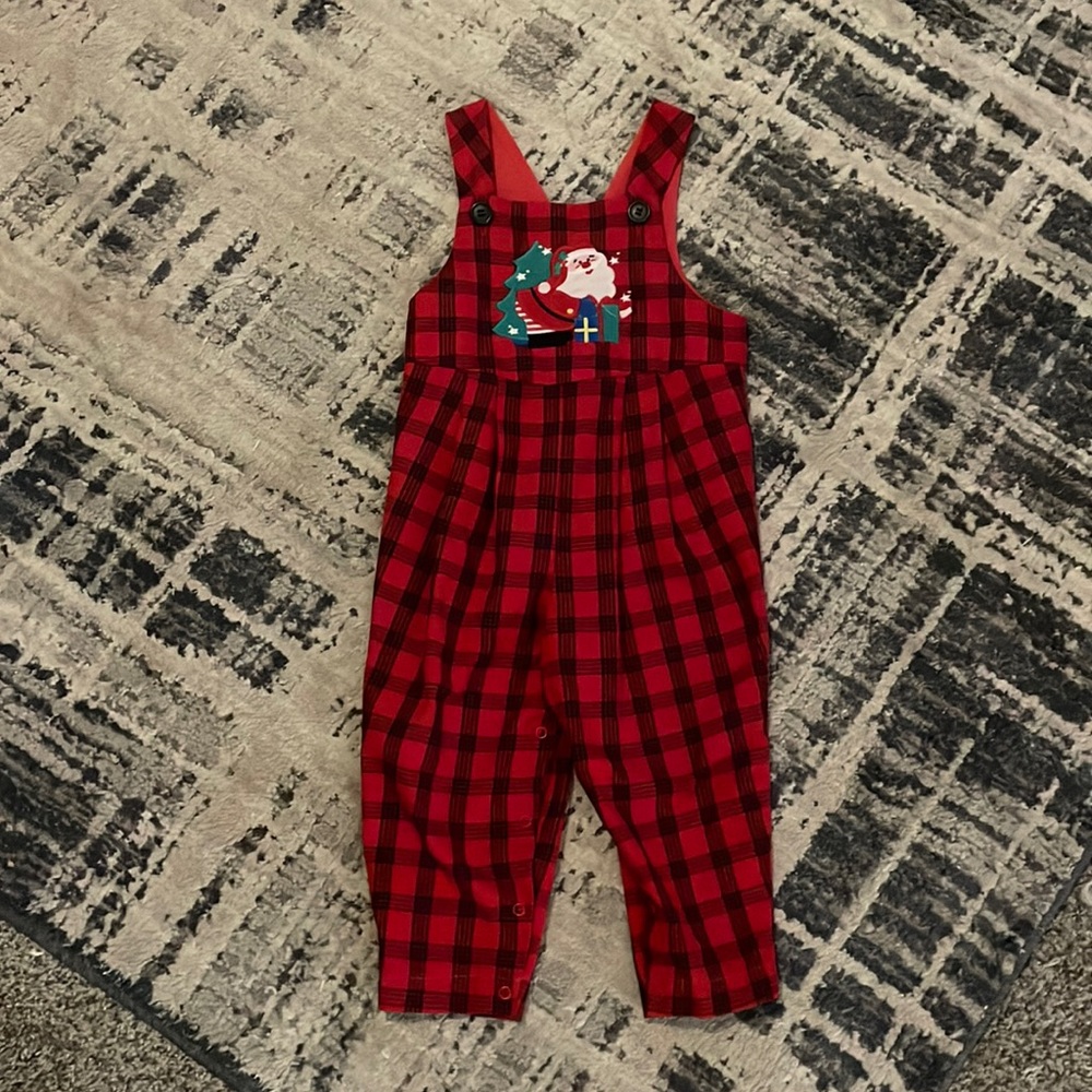 Christmas Plaid Overalls with Embroidery